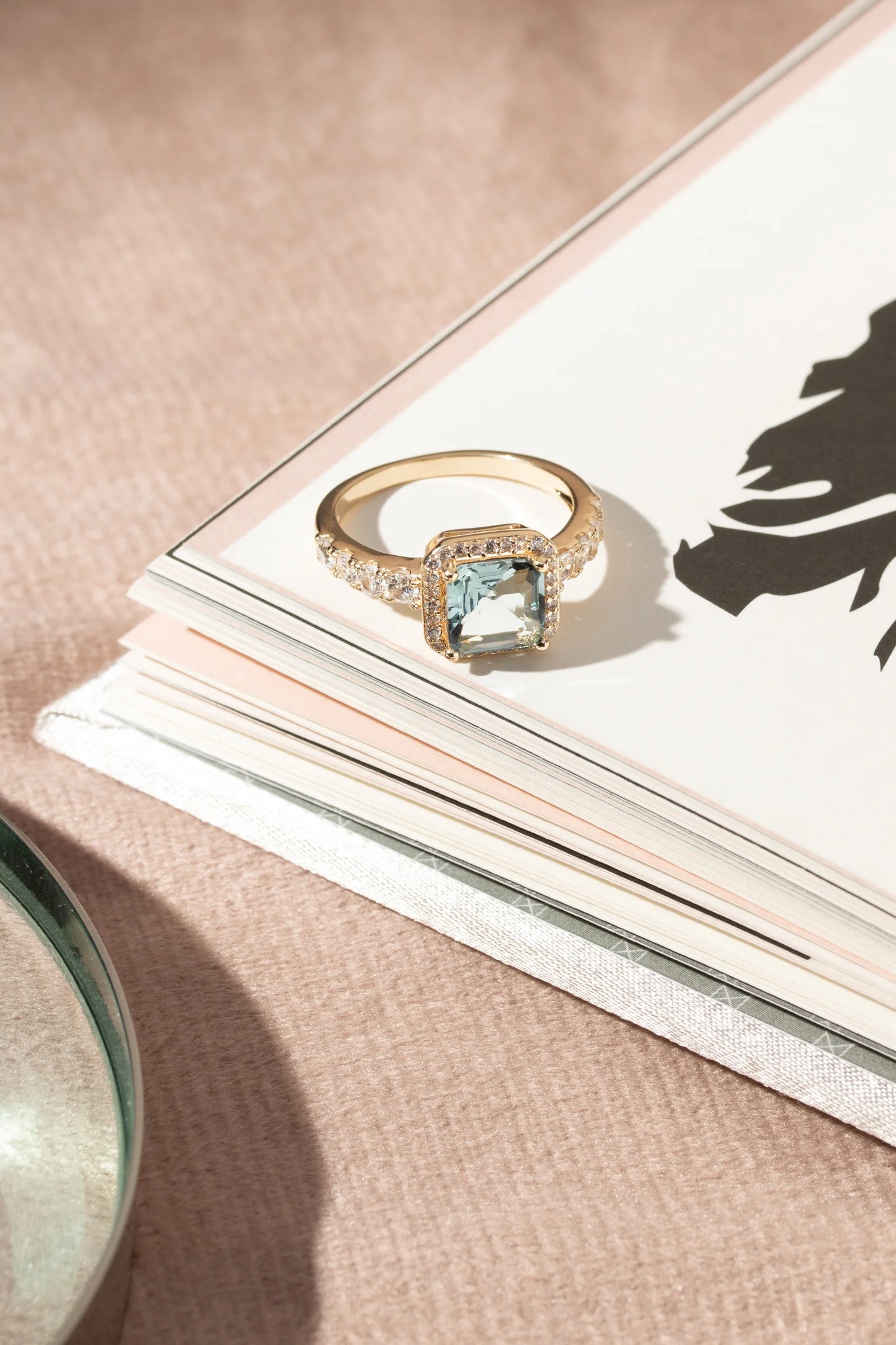 London Blue Crystal & White Zircon Square Ring