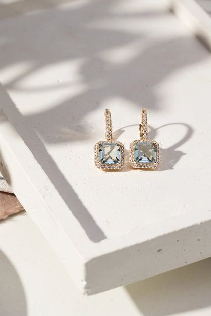 London Blue Crystal & White Zircon Square Earrings