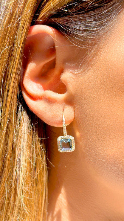 London Blue Crystal & White Zircon Square Earrings