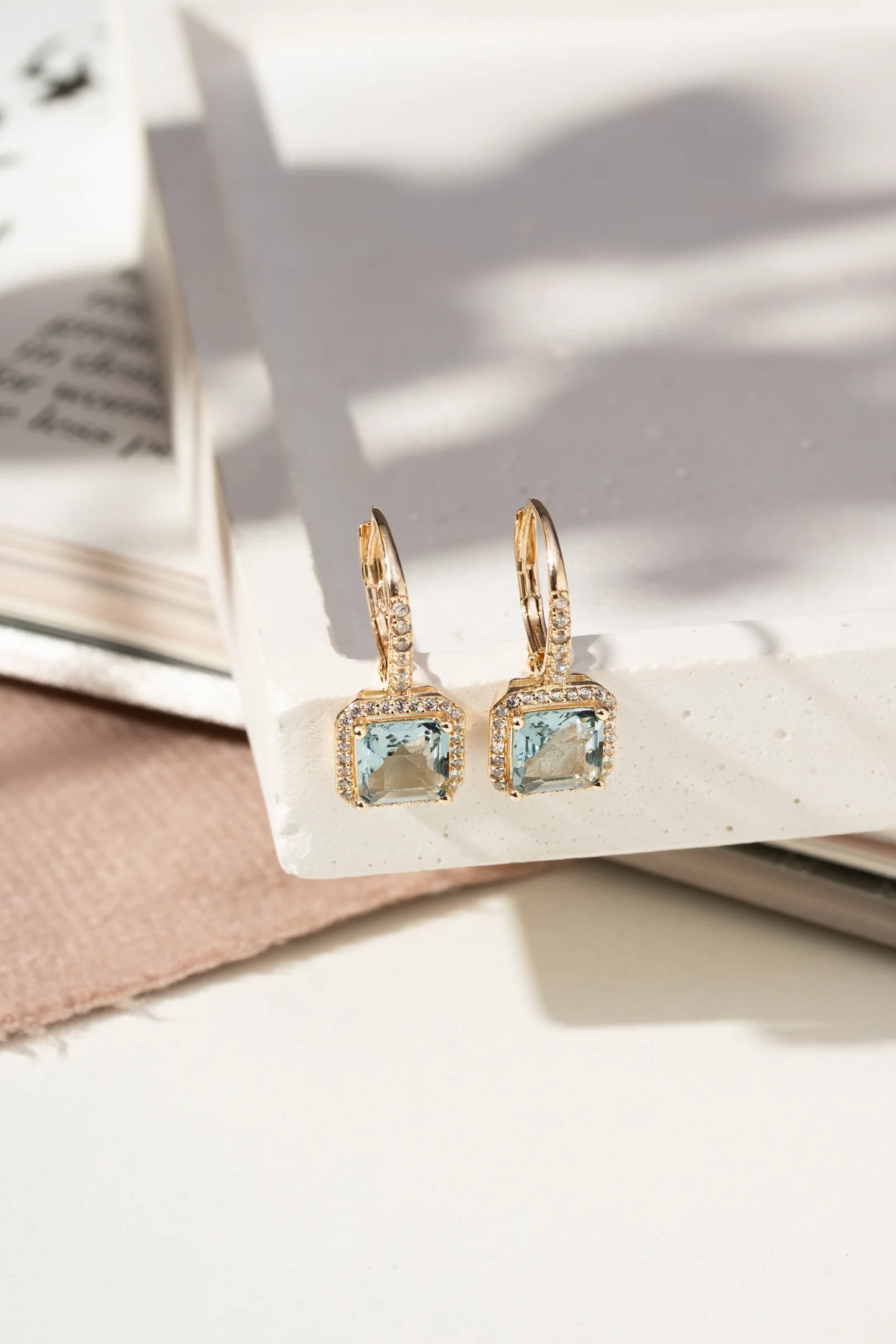 London Blue Crystal & White Zircon Square Earrings
