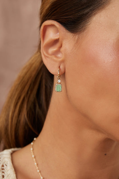 Colombian Emerald Fusion & White Zircon Rectangle Earrings