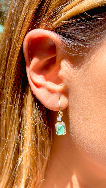 Colombian Emerald Fusion & White Zircon Rectangle Earrings