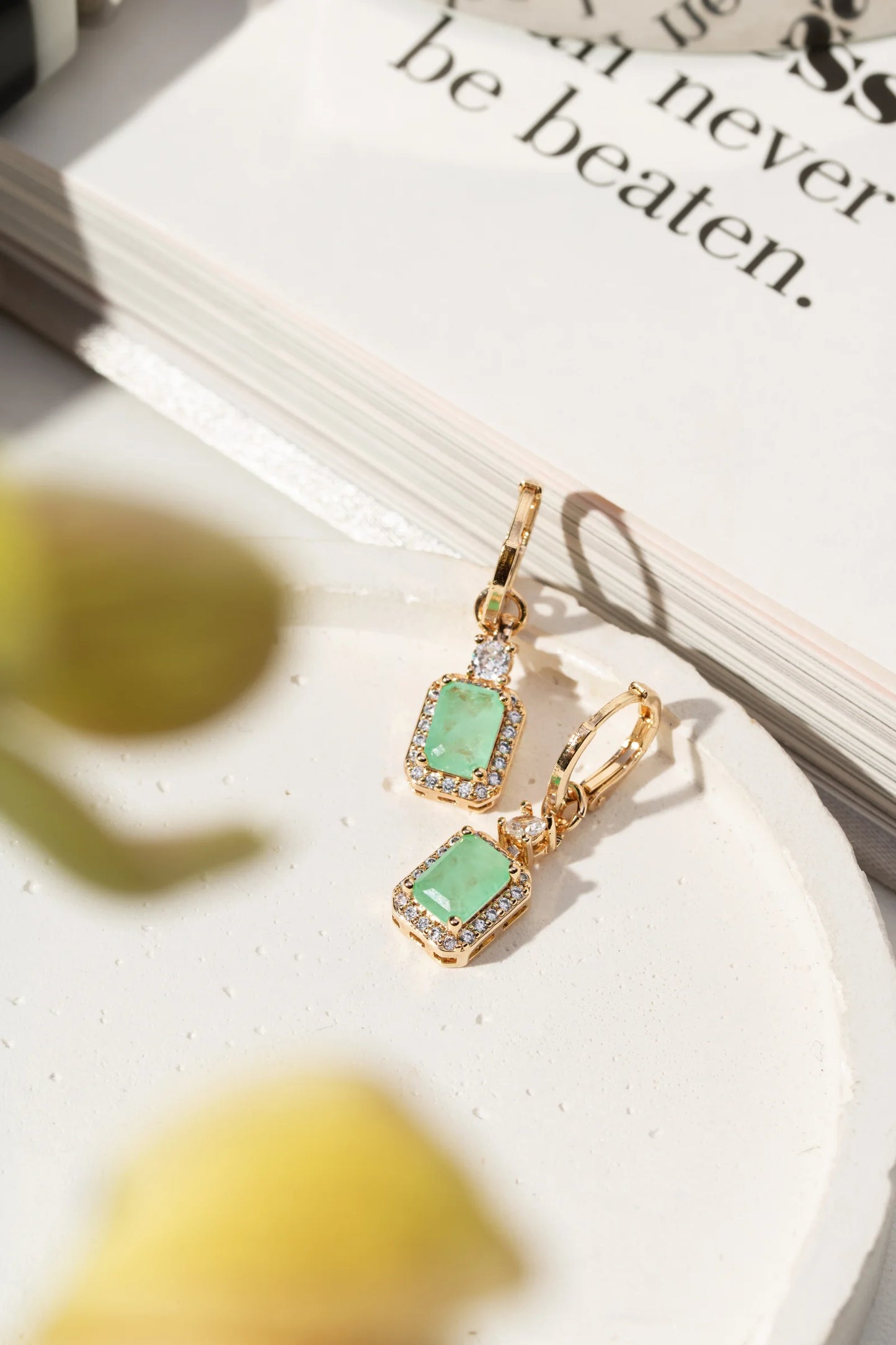 Colombian Emerald Fusion & White Zircon Rectangle Earrings