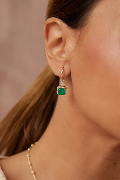 Colombian Emerald Fusion & White Zircon Square Earrings