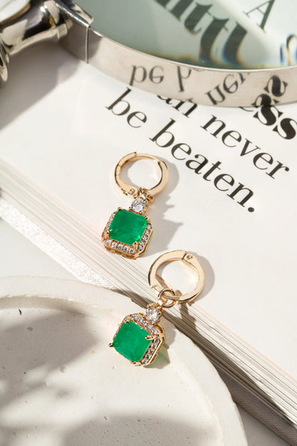 Colombian Emerald Fusion & White Zircon Square Earrings