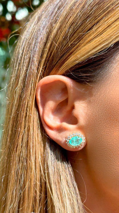 Fusion Tourmaline & White Zircon Oval Earrings