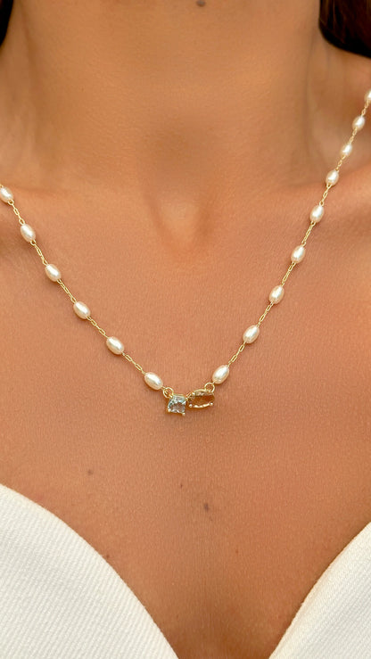 Pink Tourmaline & Beryl Crystal & Korean Pearl Necklace