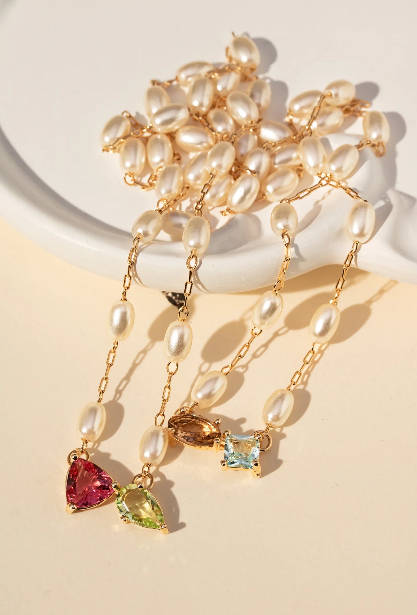 Pink Tourmaline & Beryl Crystal & Korean Pearl Necklace