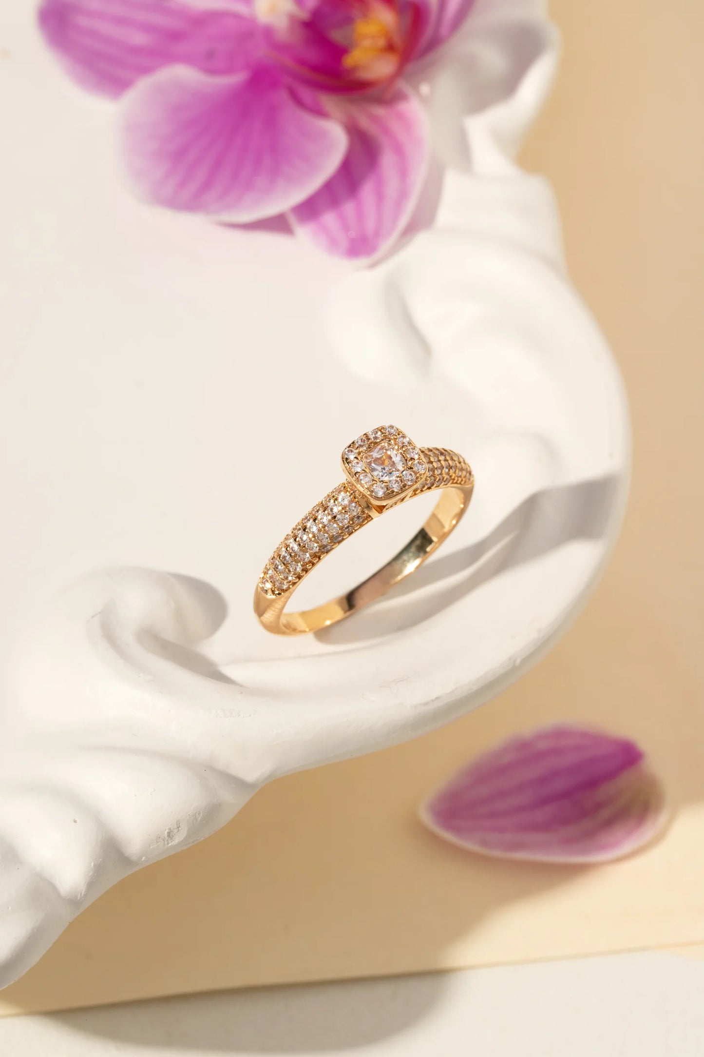 White Zircon Solitaire Square Ring