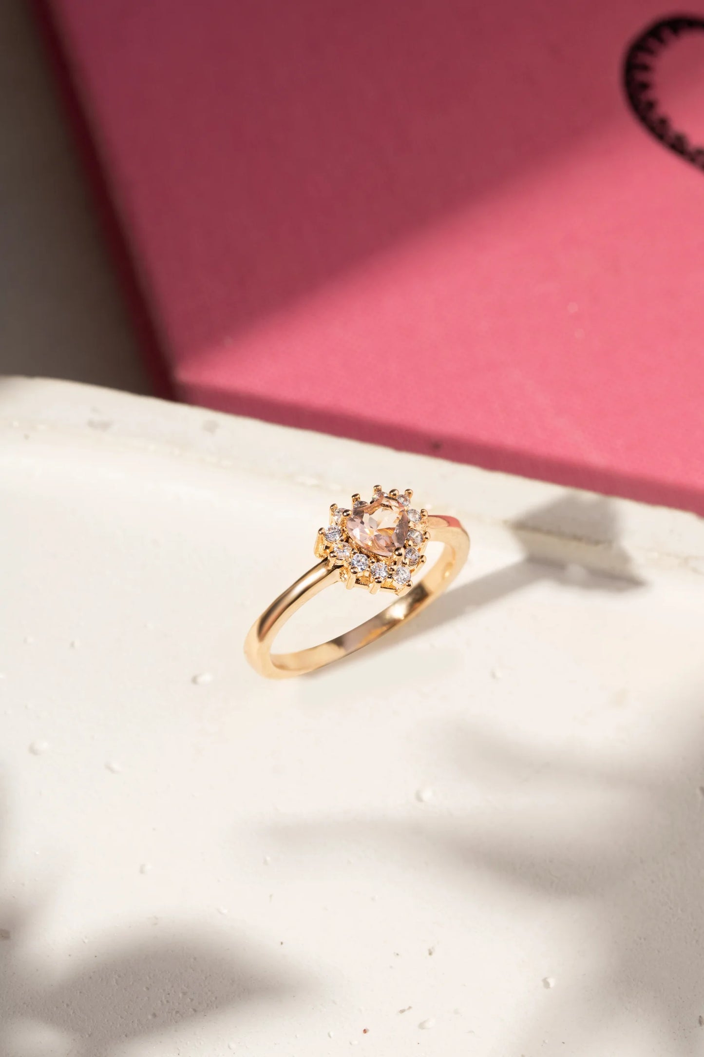 Morganite Crystal & White Zircon Heart Ring