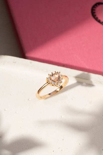 Morganite Crystal & White Zircon Heart Ring