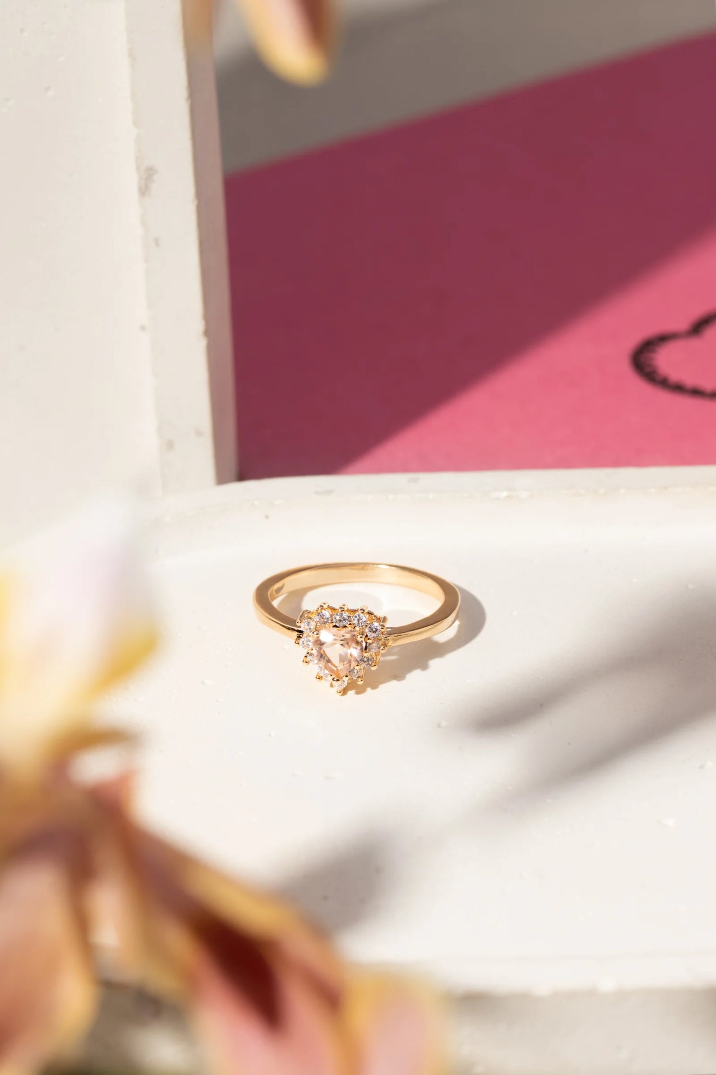 Morganite Crystal & White Zircon Heart Ring