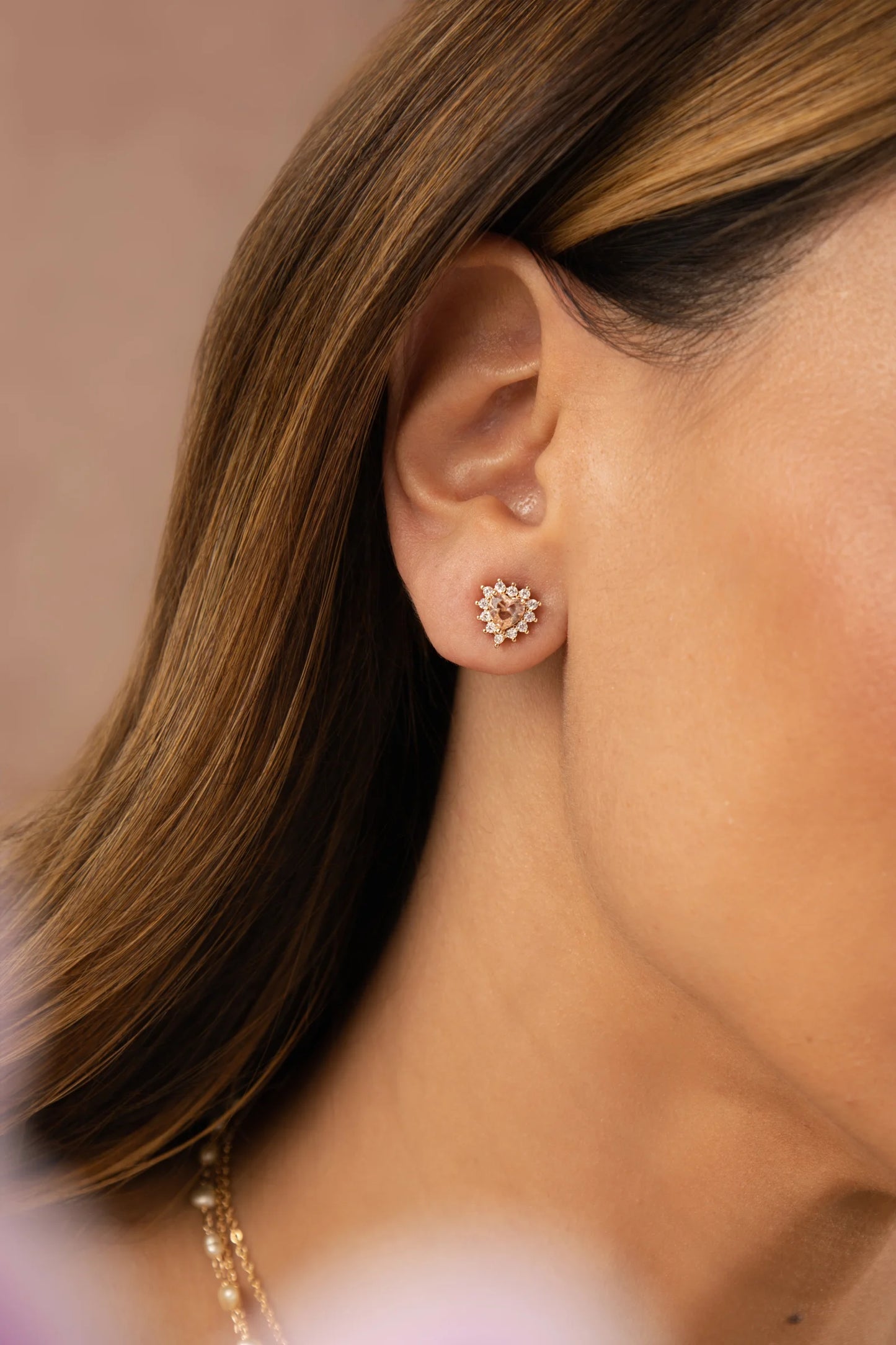 Morganite Crystal & White Zircon Heart Shape Earrings
