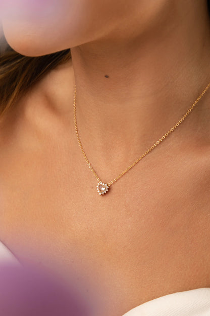 Morganite Crystal & White Zircon Heart Shape Necklace