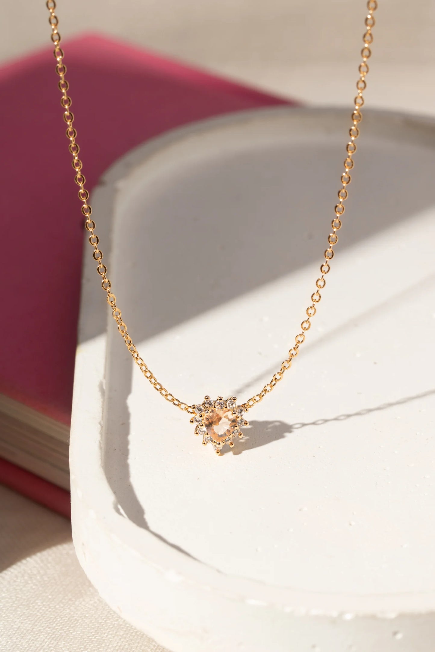 Morganite Crystal & White Zircon Heart Shape Necklace
