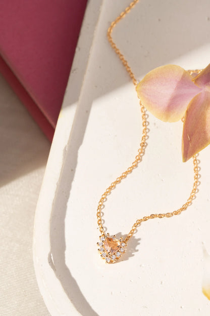 Morganite Crystal & White Zircon Heart Shape Necklace