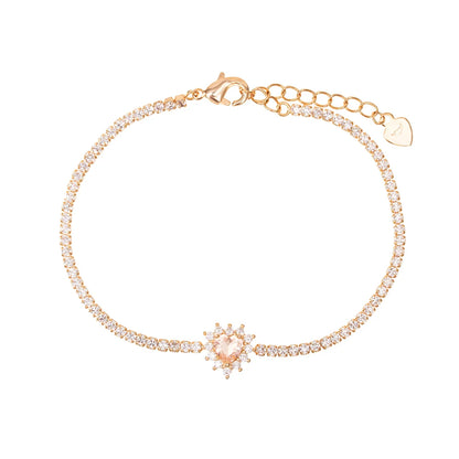 Morganite Crystal with White Zircon Heart Bracelet