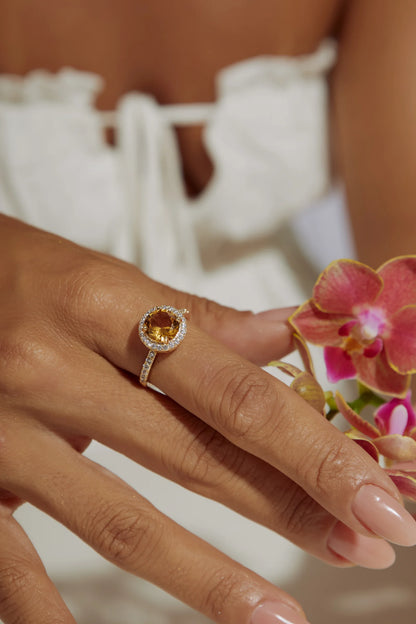 Round White Zircon Citrine Crystal Ring