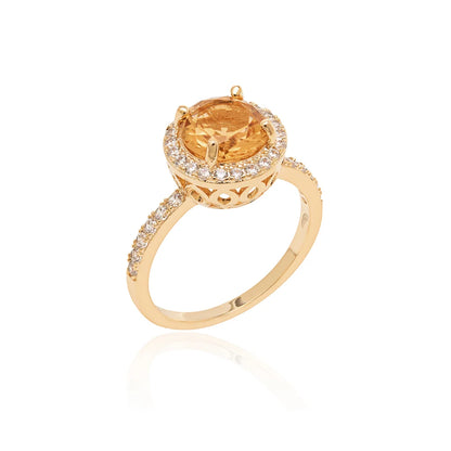 Round White Zircon Citrine Crystal Ring