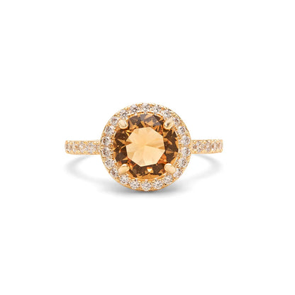 Round White Zircon Citrine Crystal Ring
