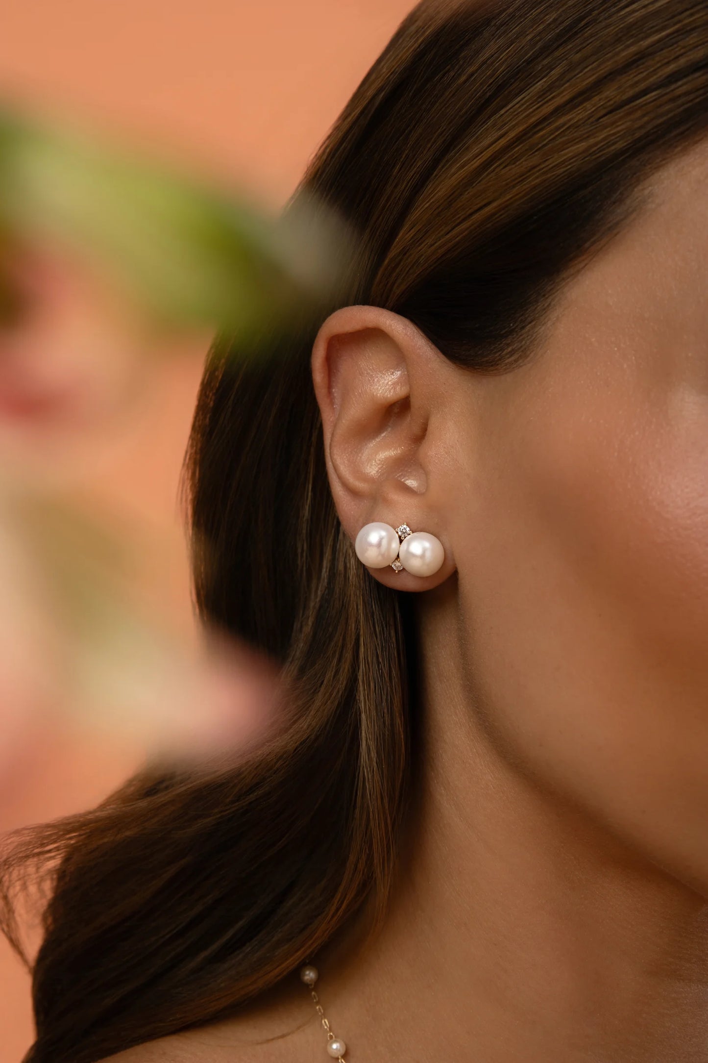 Shell Pearl & White Zircon Sphere Earrings