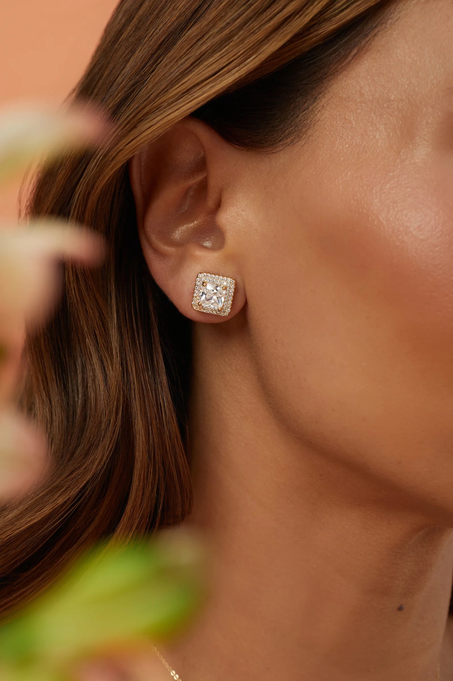Earrings White Square Zirconia 7x7