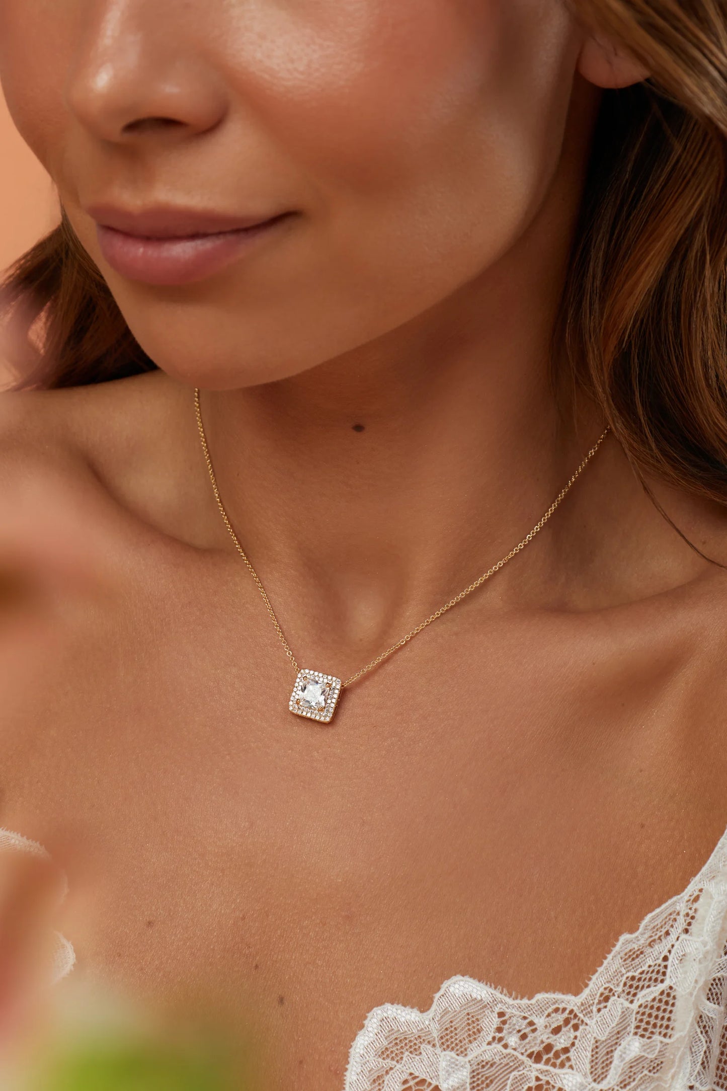 Necklace White Square Zircon 7x7