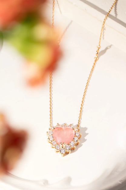 Morganite Fusion & White Zircon Heart Necklace 11x11