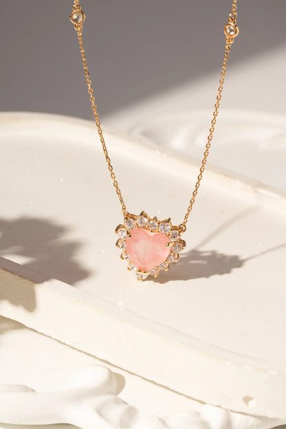 Morganite Fusion & White Zircon Heart Necklace 11x11