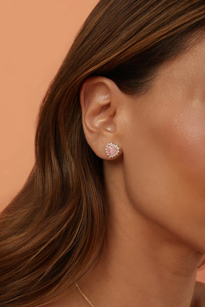 Morganite Fusion & White Zircon Heart Earrings