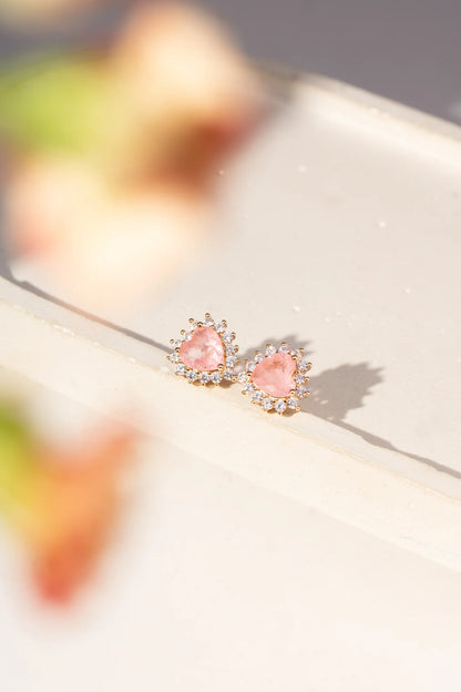 Morganite Fusion & White Zircon Heart Earrings