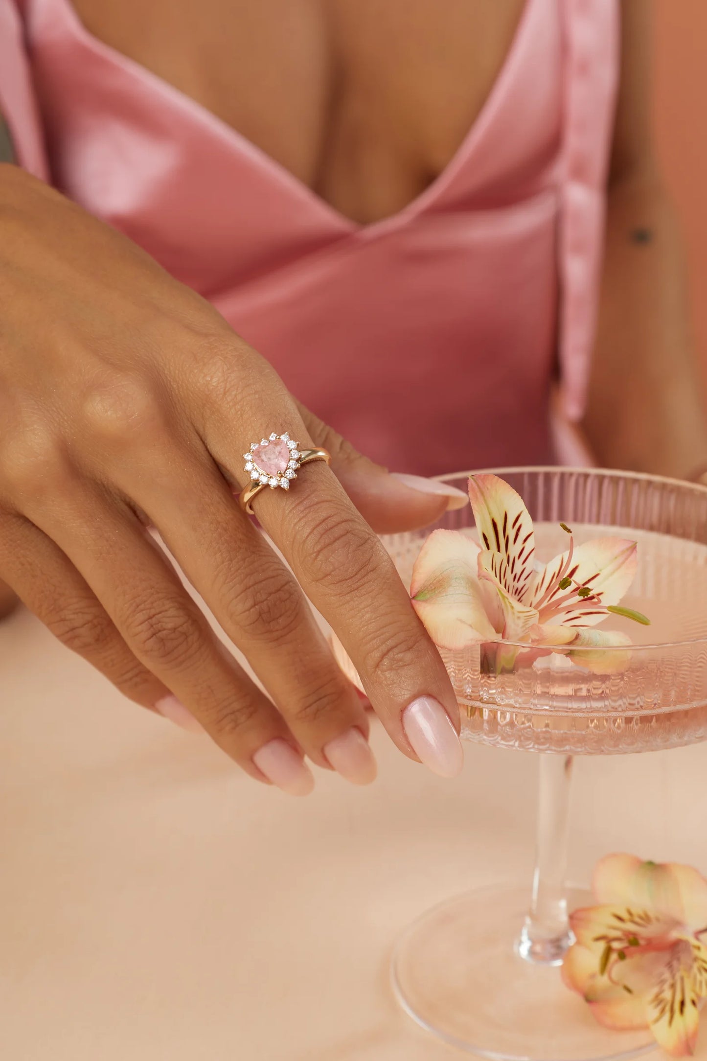 Morganite Fusion & White Zircon Heart Ring