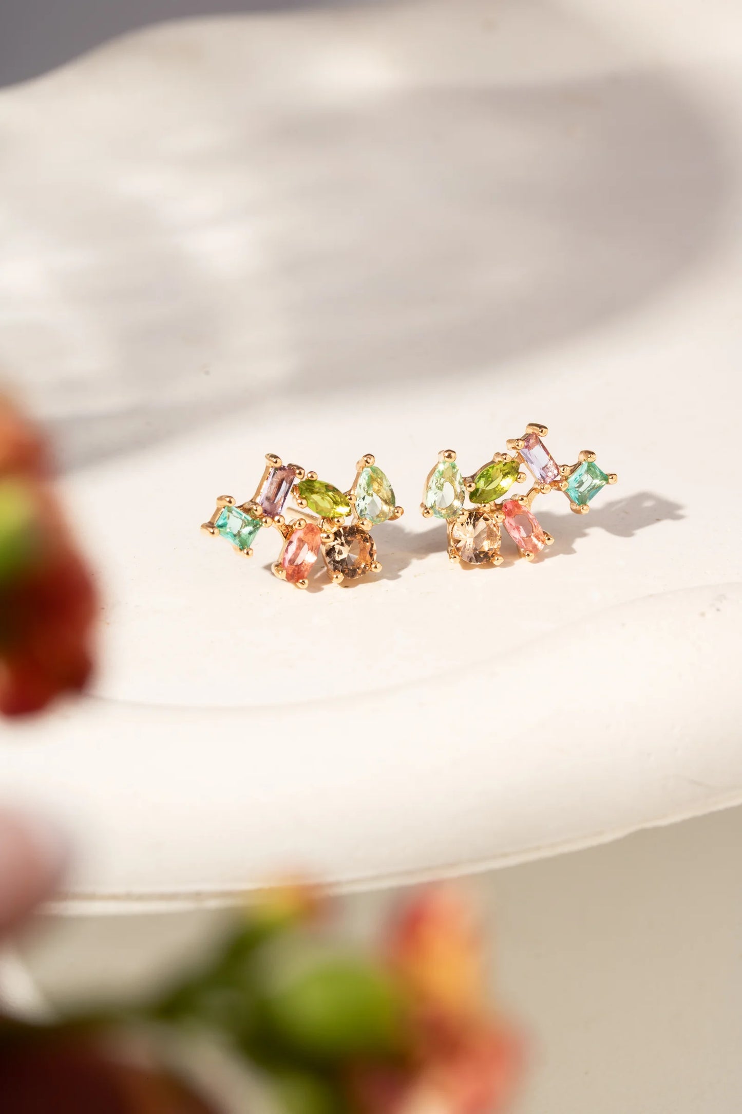 Paraiba/Green Amethyst/Peridot Crystal Ear Cuffs