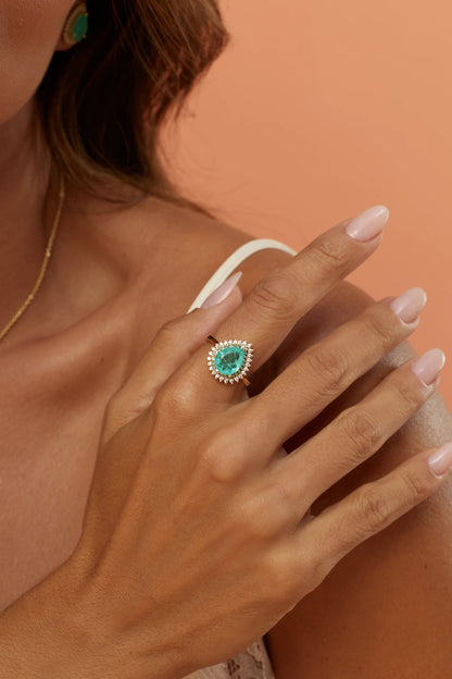 Colombian Emerald Fusion & White Zircon Drop Ring