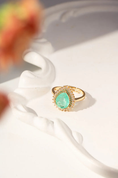 Colombian Emerald Fusion & White Zircon Drop Ring