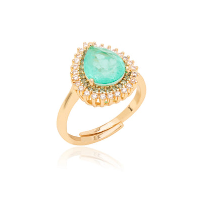 Colombian Emerald Fusion & White Zircon Drop Ring