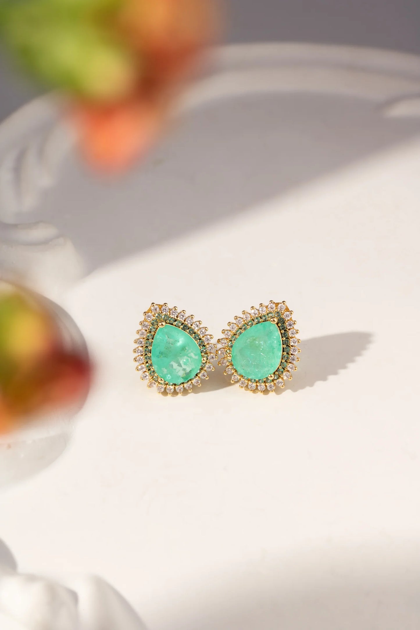 Colombian Emerald Fusion & White Zircon Drop Earrings