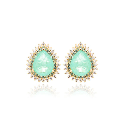 Colombian Emerald Fusion & White Zircon Drop Earrings