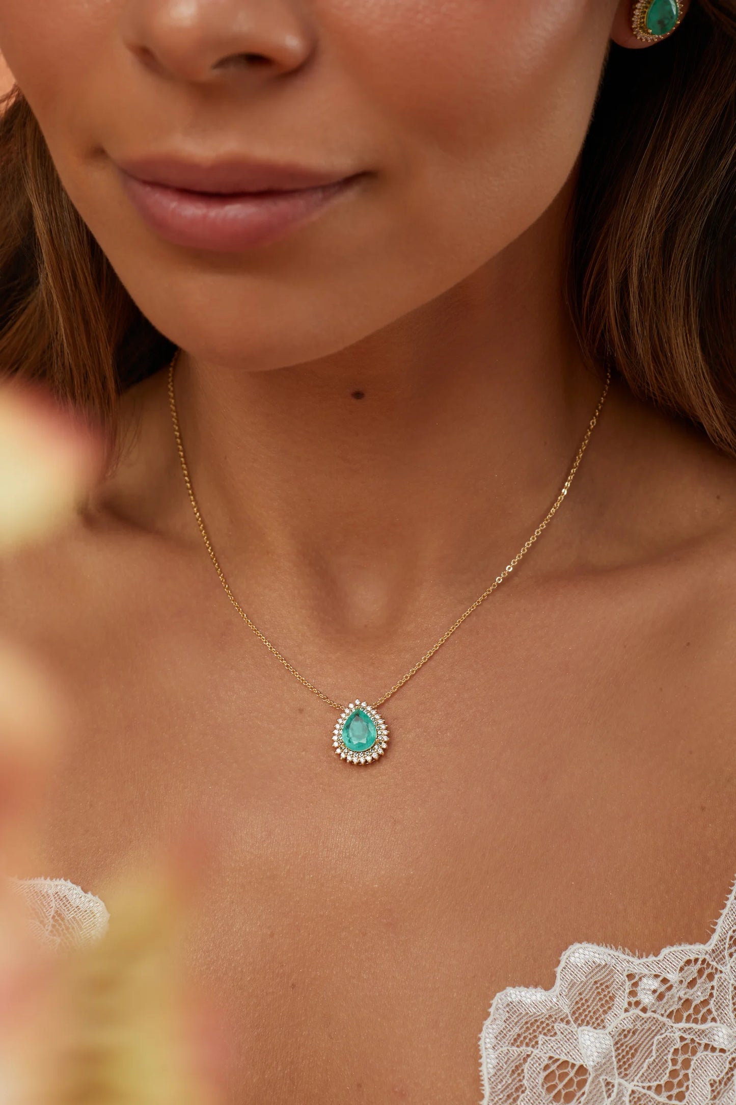 Colombian Emerald Fusion & White Zircon Drop Necklace