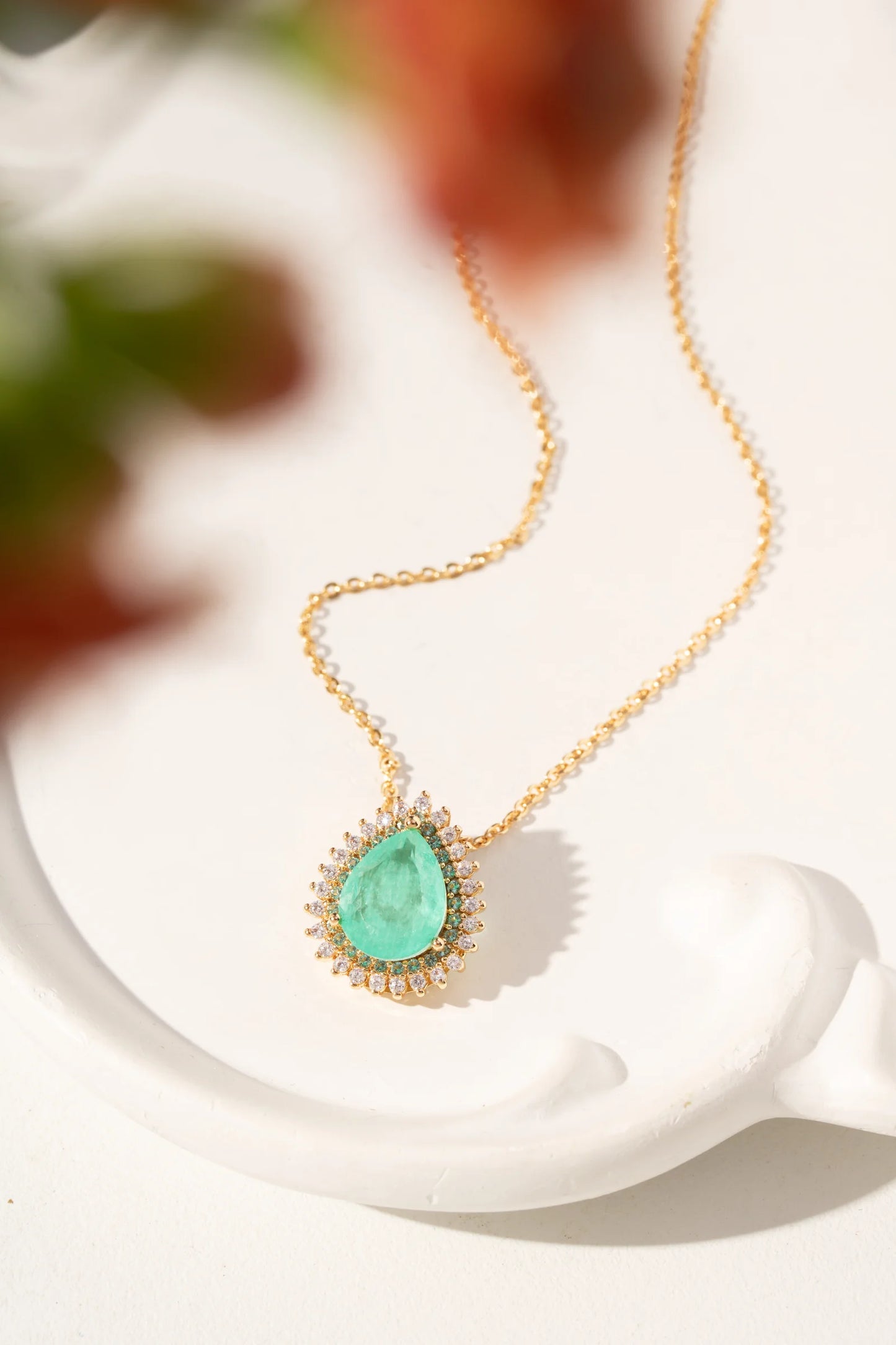Colombian Emerald Fusion & White Zircon Drop Necklace