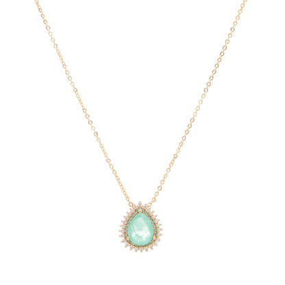 Colombian Emerald Fusion & White Zircon Drop Necklace
