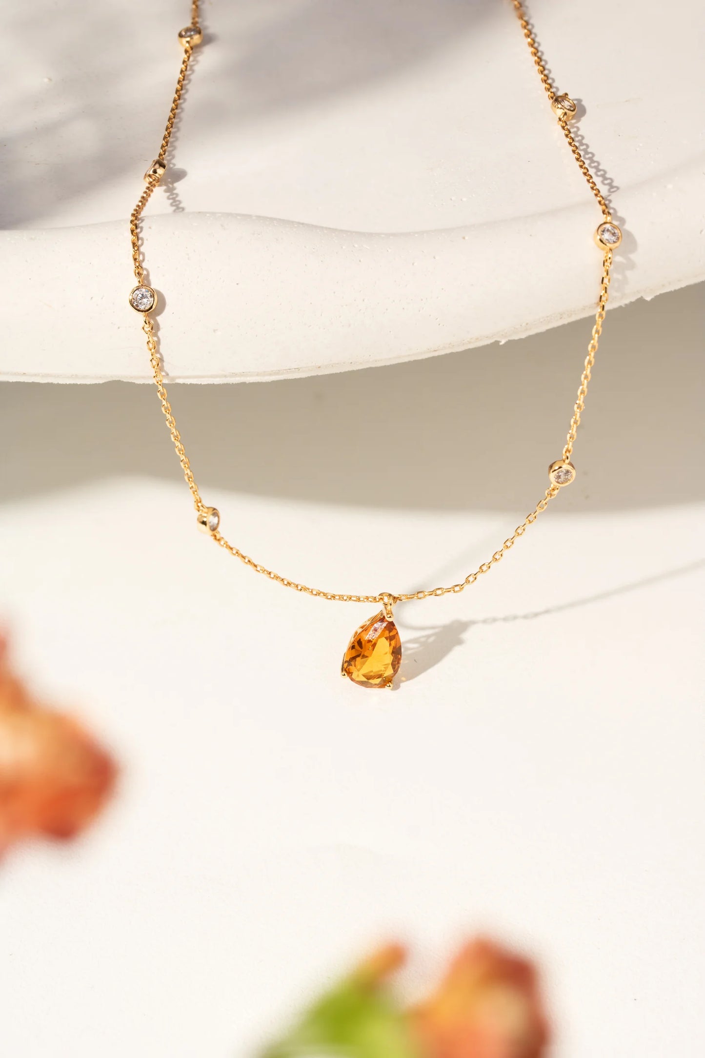 Citrine Crystal & White Zircon Drop Necklace