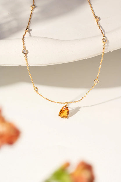 Citrine Crystal & White Zircon Drop Necklace