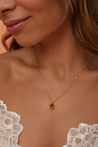 Citrine Crystal & White Zircon Drop Necklace