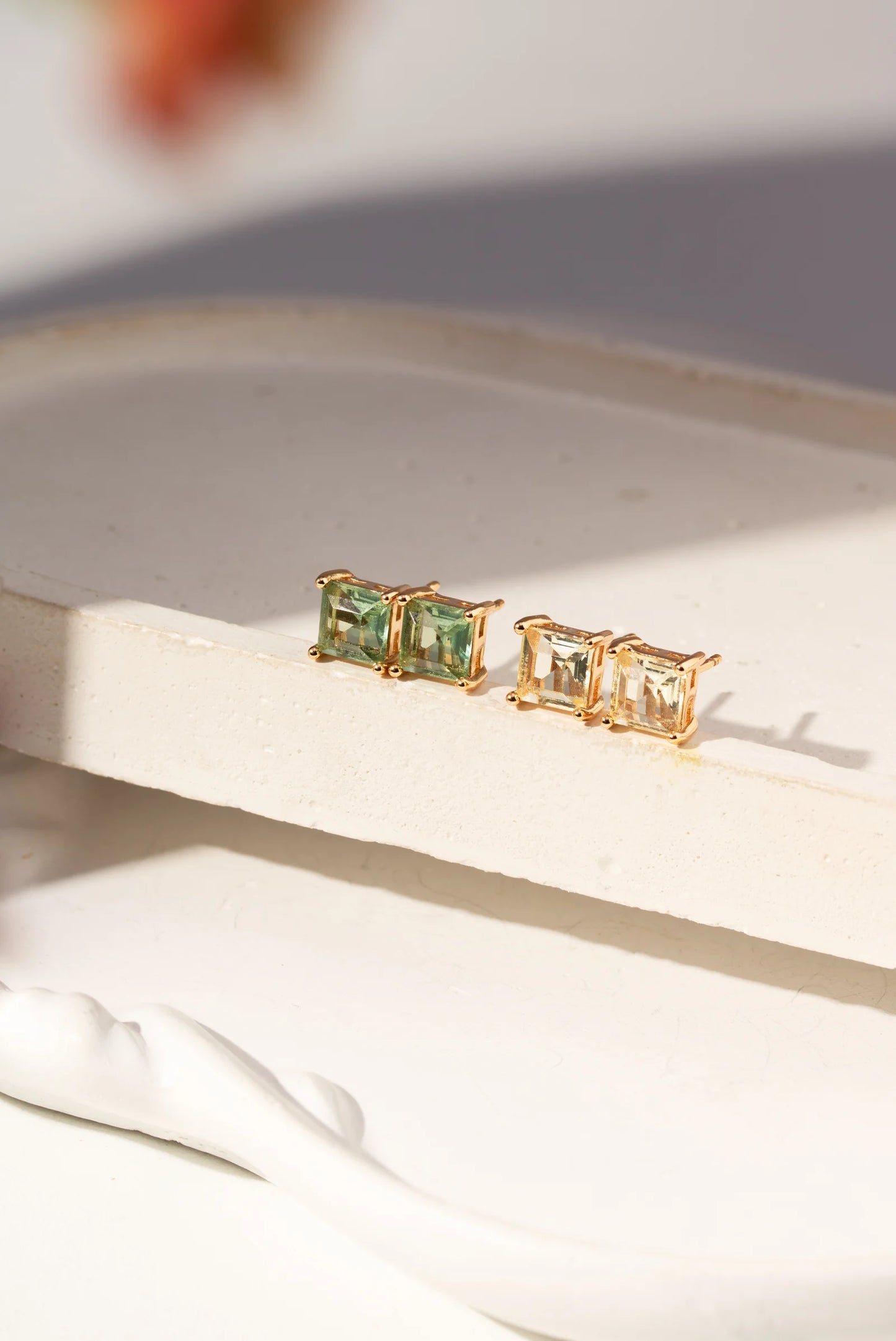 Citrine Crystal & Green Amethyst Crystal Two-Pair Set Earrings 5x5