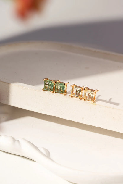 Citrine Crystal & Green Amethyst Crystal Two-Pair Set Earrings 5x5