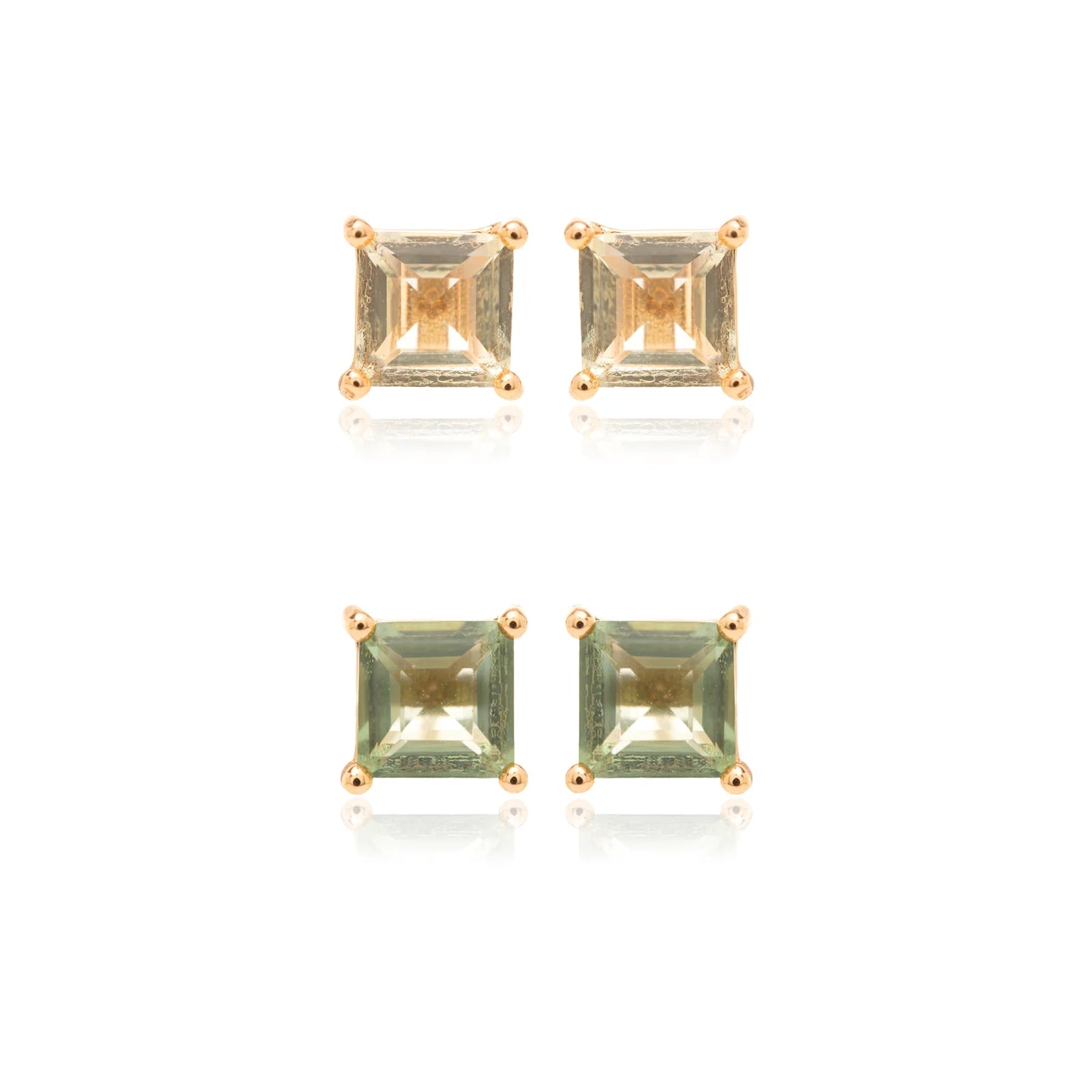 Citrine Crystal & Green Amethyst Crystal Two-Pair Set Earrings 5x5