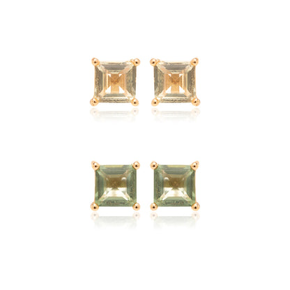Citrine Crystal & Green Amethyst Crystal Two-Pair Set Earrings 5x5