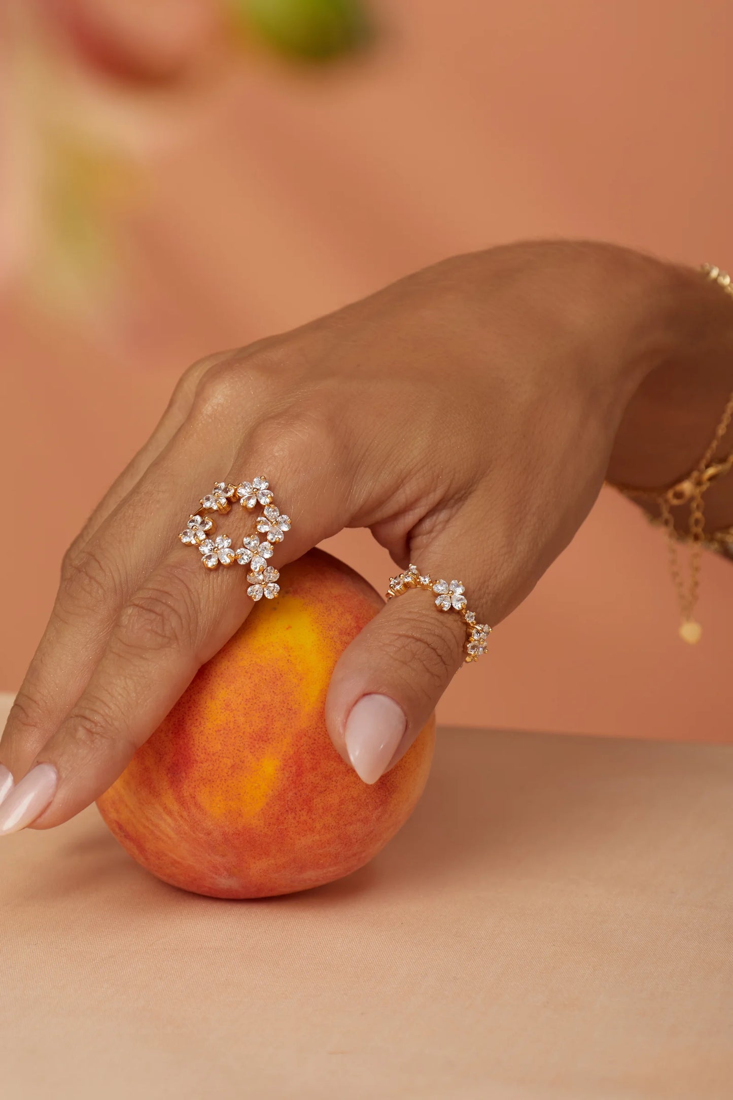 White Zircon Open Ring Seven Flowers