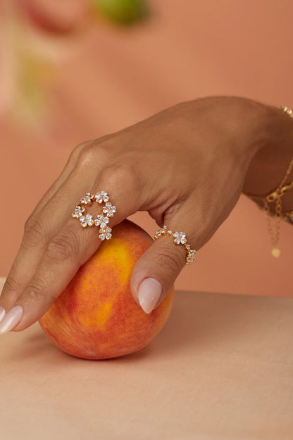 White Zircon Open Ring Seven Flowers